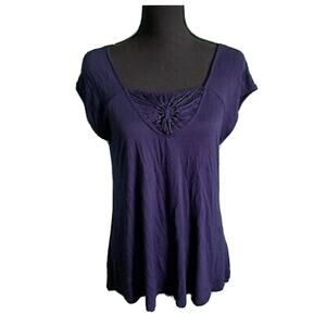 ANTHROPOLOGIE Vanessa Virginia Navy Tunic w. Woven Window @ Front, S